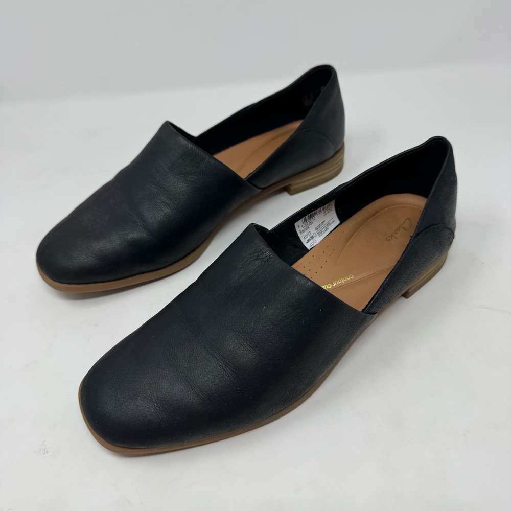 Clarks Women’s Pure Belle Comfort Slip On Loafer Black Leather Size 10 Wide